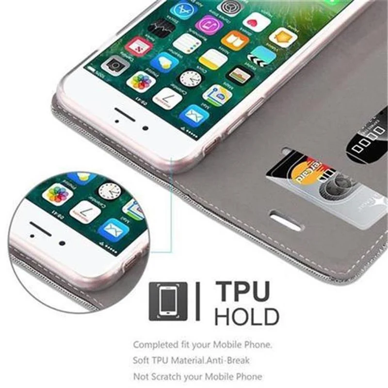 Cadorabo Hülle kompatibel mit Apple iPhone 7 / 7S / 8 / SE 2020 Schutzhülle mit Magnetverschluss, Standfunktion und Kartenfach