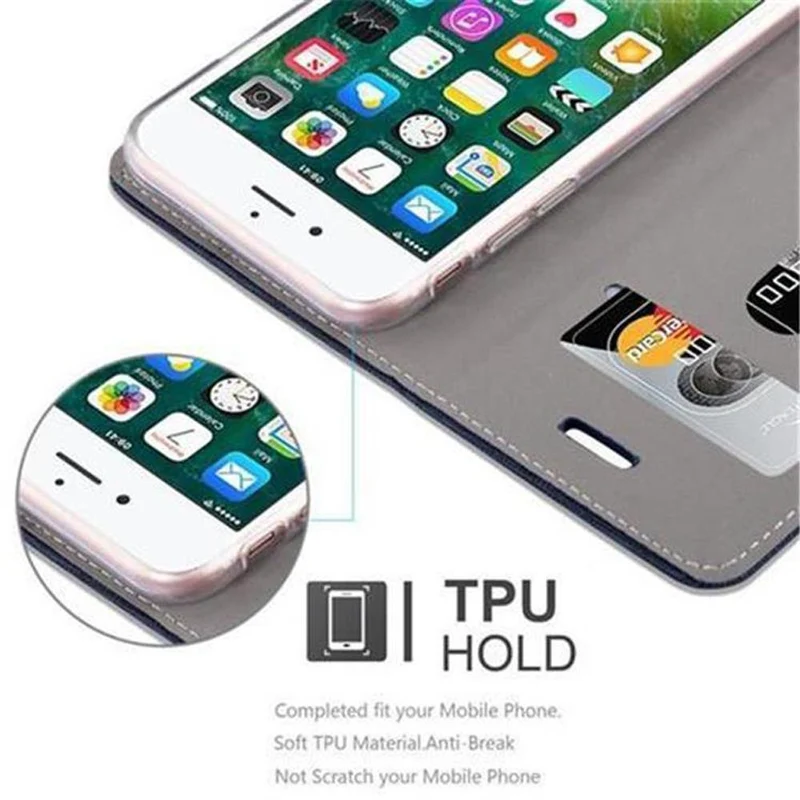 Cadorabo Hülle kompatibel mit Apple iPhone 7 / 7S / 8 / SE 2020 Schutzhülle mit Magnetverschluss, Standfunktion und Kartenfach