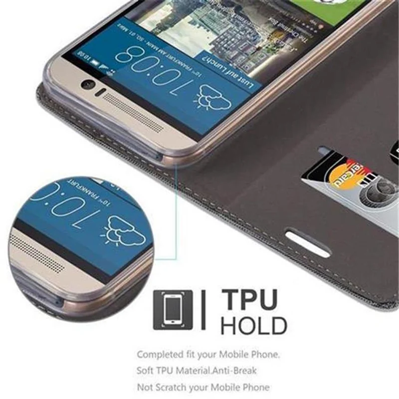 Cadorabo Hülle kompatibel mit HTC ONE M9 Schutzhülle mit Magnetverschluss, Standfunktion und Kartenfach