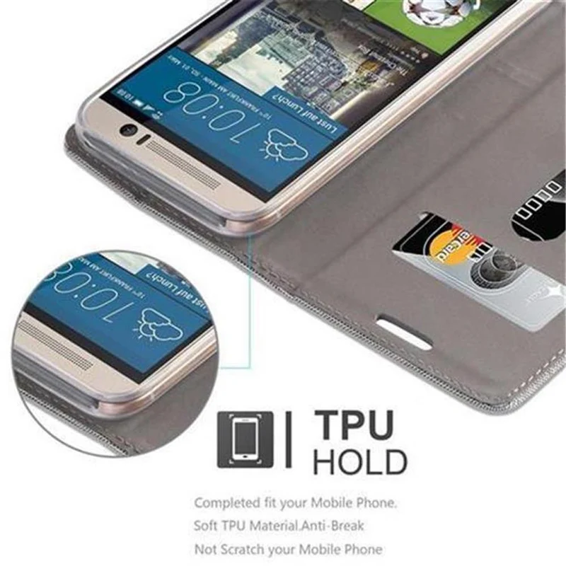 Cadorabo Hülle kompatibel mit HTC ONE M9 Schutzhülle mit Magnetverschluss, Standfunktion und Kartenfach