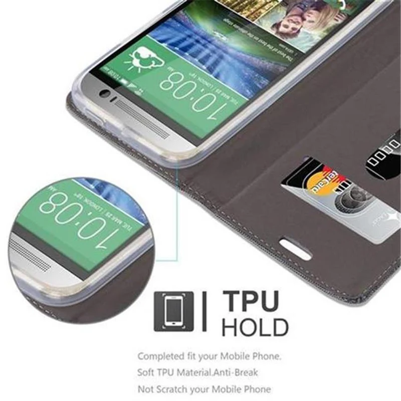 Cadorabo Hülle kompatibel mit HTC ONE M8 Schutzhülle mit Magnetverschluss, Standfunktion und Kartenfach