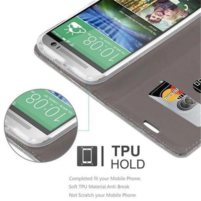 Cadorabo Hülle kompatibel mit HTC ONE M8 Schutzhülle mit Magnetverschluss, Standfunktion und Kartenfach