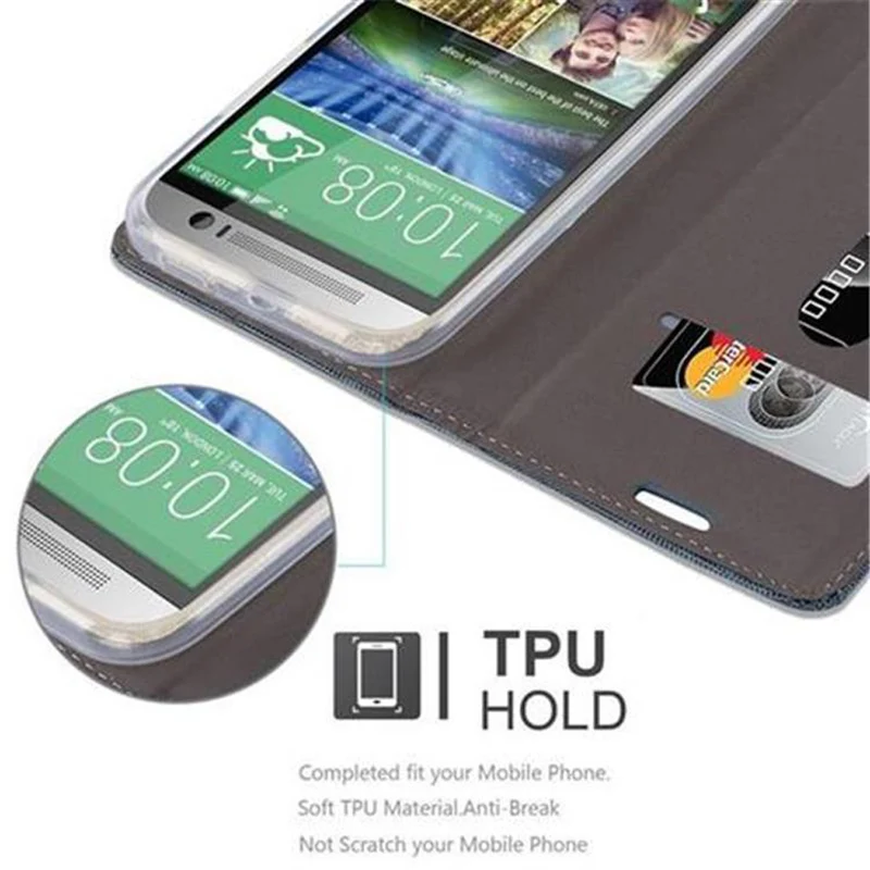Cadorabo Hülle kompatibel mit HTC ONE M8 Schutzhülle mit Magnetverschluss, Standfunktion und Kartenfach