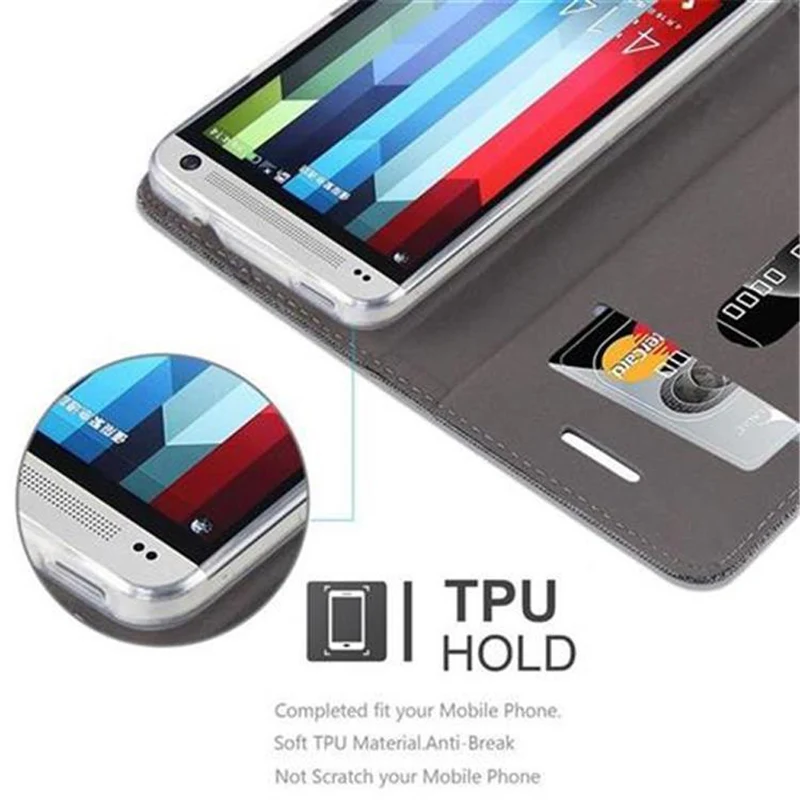Cadorabo Hülle kompatibel mit HTC ONE M7 Schutzhülle mit Magnetverschluss, Standfunktion und Kartenfach