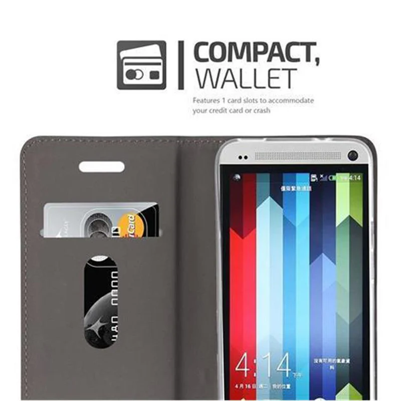 Cadorabo Hülle kompatibel mit HTC ONE M7 Schutzhülle mit Magnetverschluss, Standfunktion und Kartenfach