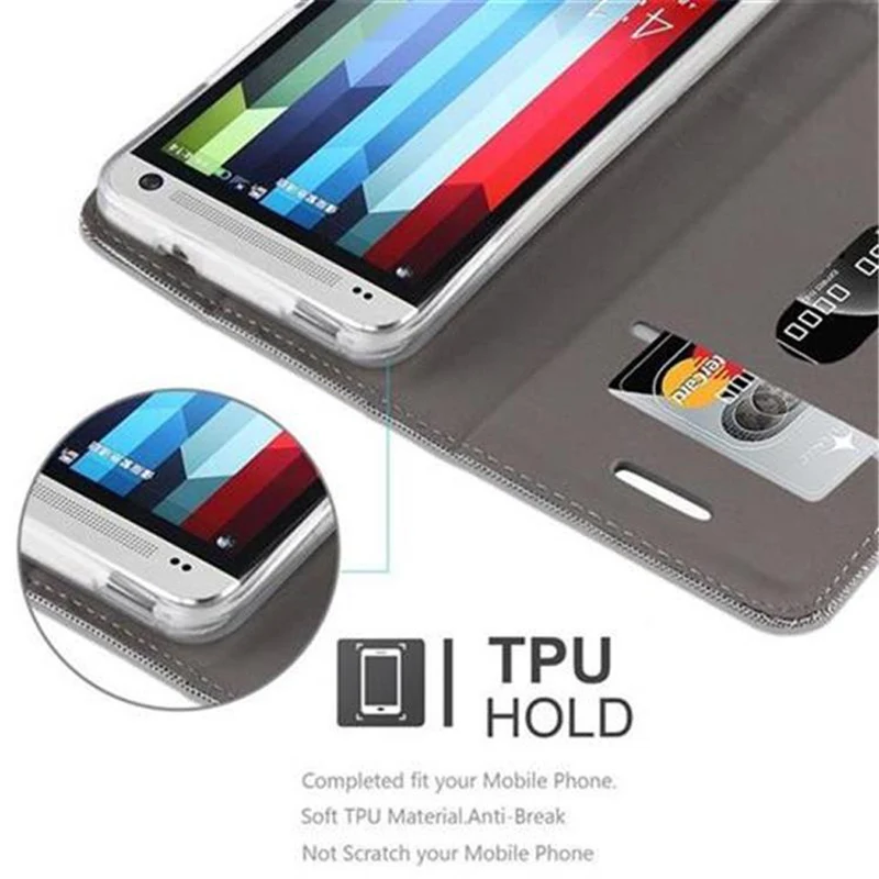 Cadorabo Hülle kompatibel mit HTC ONE M7 Schutzhülle mit Magnetverschluss, Standfunktion und Kartenfach