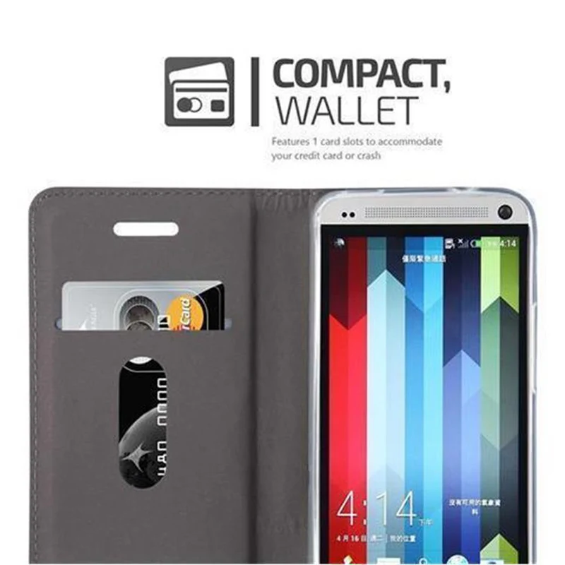 Cadorabo Hülle kompatibel mit HTC ONE M7 Schutzhülle mit Magnetverschluss, Standfunktion und Kartenfach