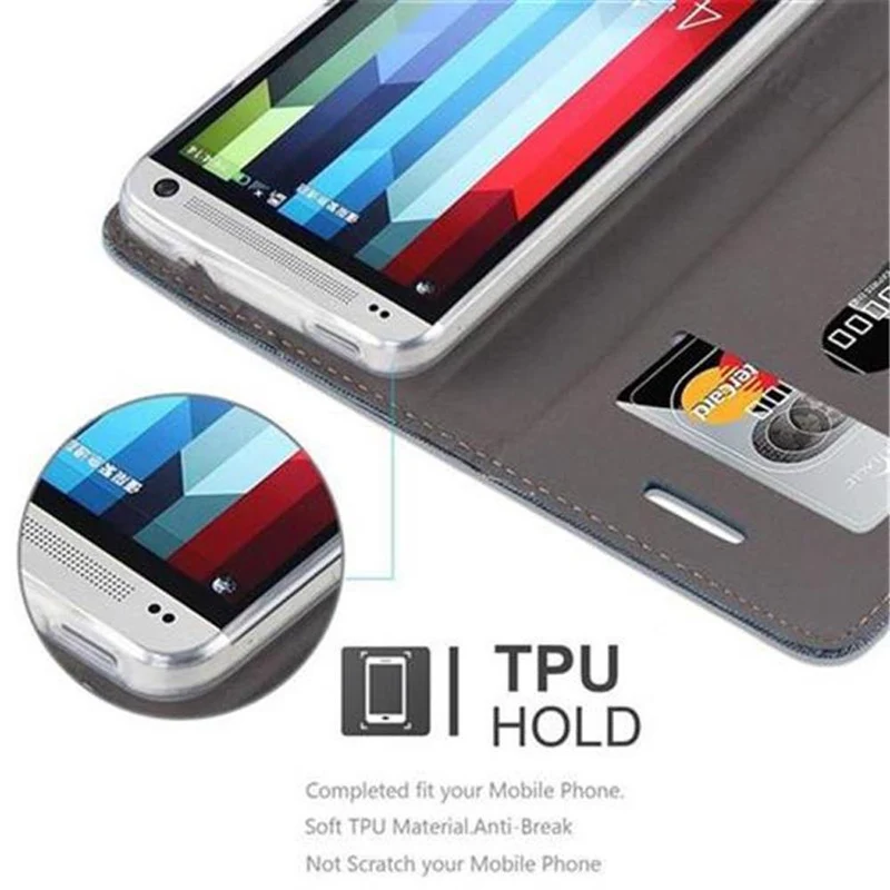 Cadorabo Hülle kompatibel mit HTC ONE M7 Schutzhülle mit Magnetverschluss, Standfunktion und Kartenfach