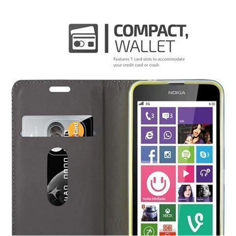 Cadorabo Hülle kompatibel mit Nokia Lumia 630 / 635 Schutzhülle mit Magnetverschluss, Standfunktion und Kartenfach