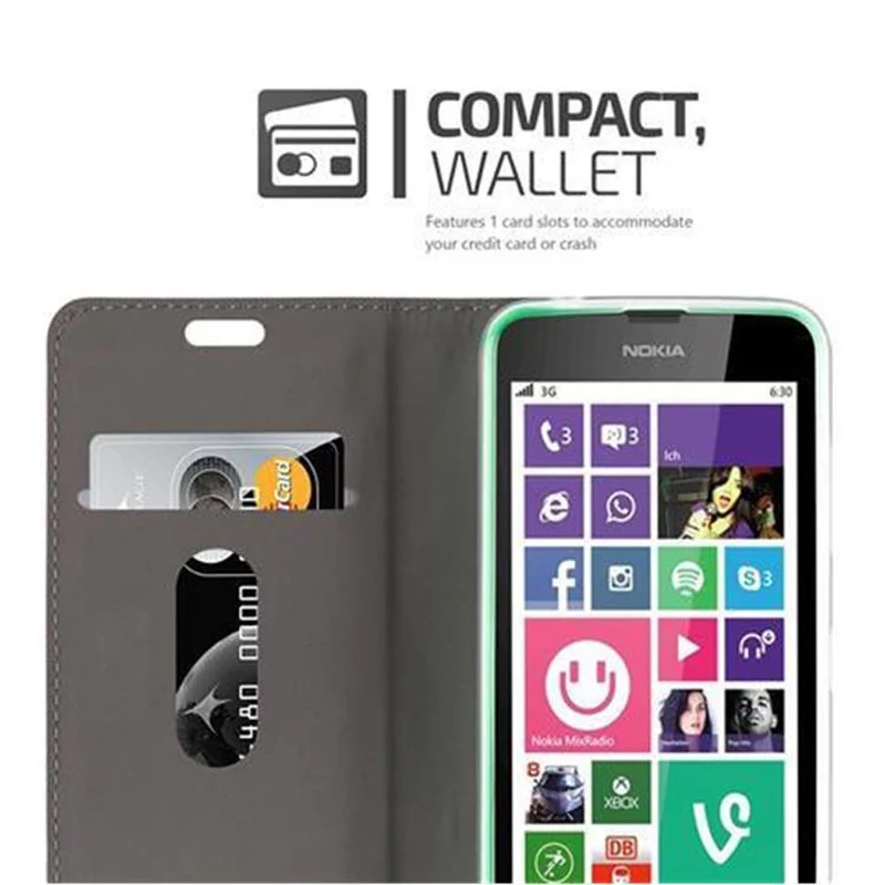 Cadorabo Hülle kompatibel mit Nokia Lumia 630 / 635 Schutzhülle mit Magnetverschluss, Standfunktion und Kartenfach