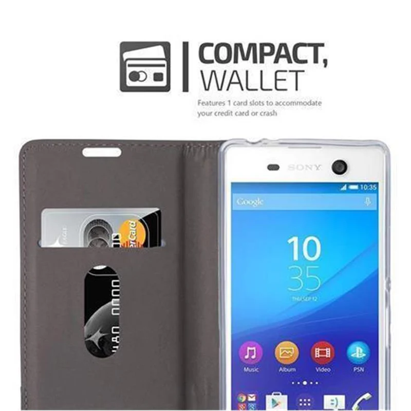 Cadorabo Hülle kompatibel mit Sony Xperia M5 Schutzhülle mit Magnetverschluss, Standfunktion und Kartenfach