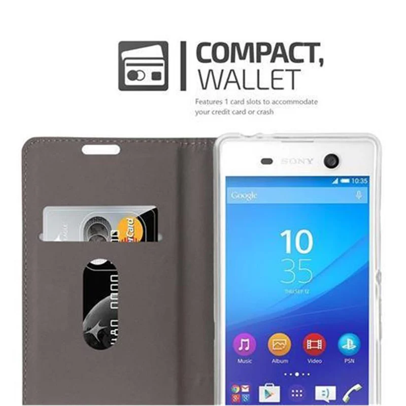 Cadorabo Hülle kompatibel mit Sony Xperia M5 Schutzhülle mit Magnetverschluss, Standfunktion und Kartenfach