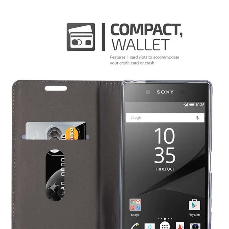 Cadorabo Hülle kompatibel mit Sony Xperia Z5 Schutzhülle mit Magnetverschluss, Standfunktion und Kartenfach