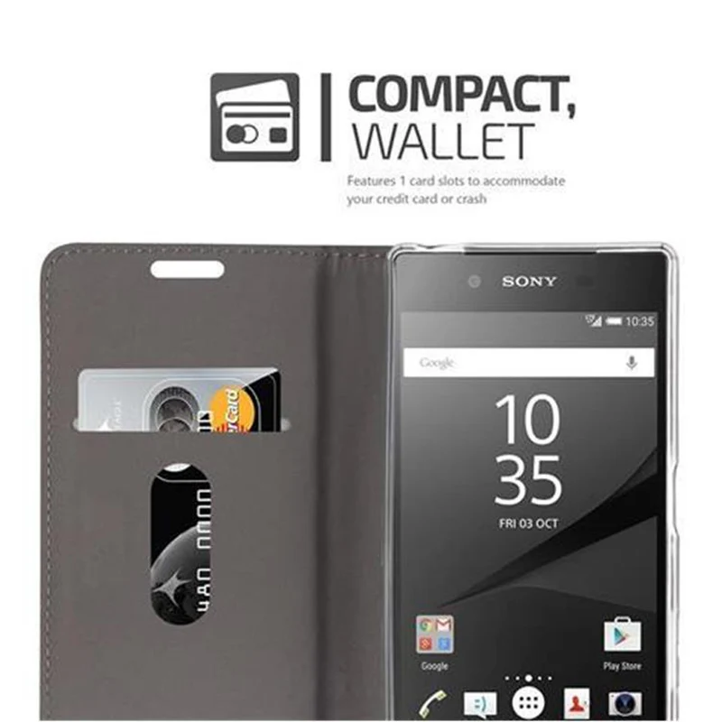 Cadorabo Hülle kompatibel mit Sony Xperia Z5 Schutzhülle mit Magnetverschluss, Standfunktion und Kartenfach