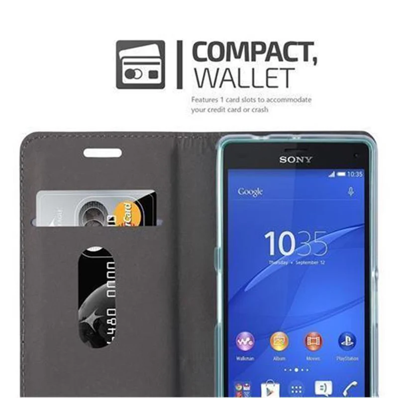 Cadorabo Hülle kompatibel mit Sony Xperia Z3 COMPACT Schutzhülle mit Magnetverschluss, Standfunktion und Kartenfach