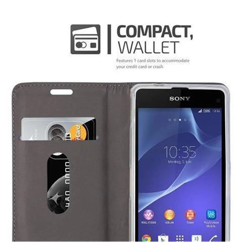 Cadorabo Hülle kompatibel mit Sony Xperia Z1 COMPACT Schutzhülle mit Magnetverschluss, Standfunktion und Kartenfach