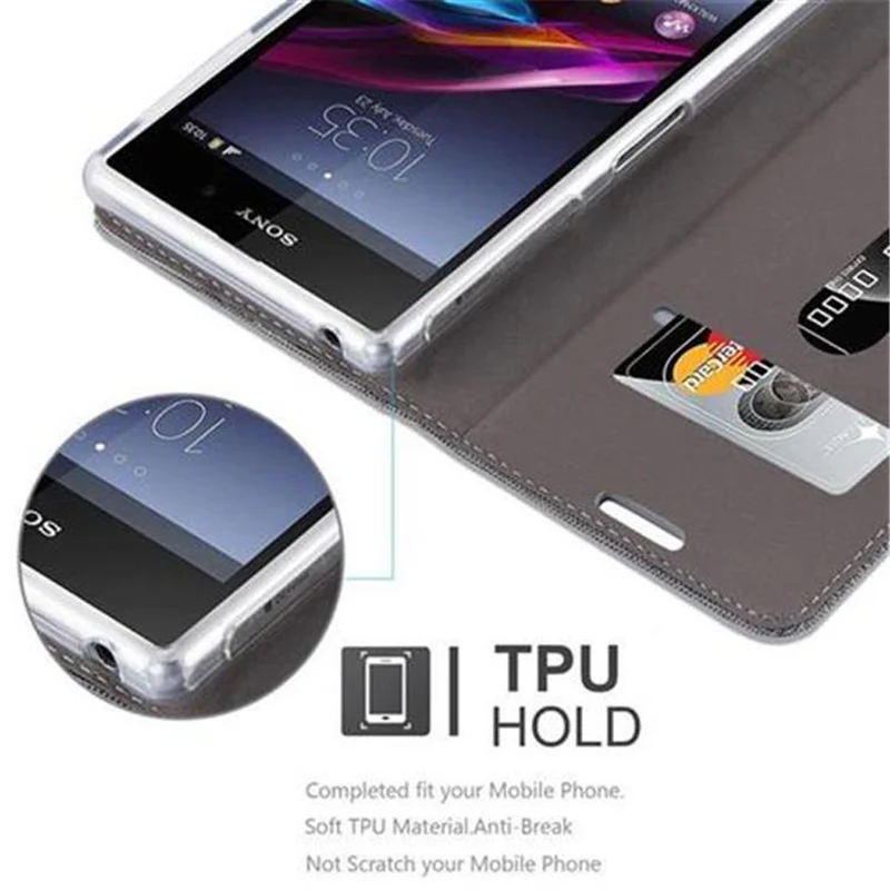 Cadorabo Hülle kompatibel mit Sony Xperia Z1 Schutzhülle mit Magnetverschluss, Standfunktion und Kartenfach
