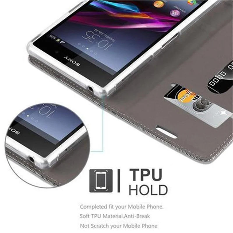 Cadorabo Hülle kompatibel mit Sony Xperia Z1 Schutzhülle mit Magnetverschluss, Standfunktion und Kartenfach