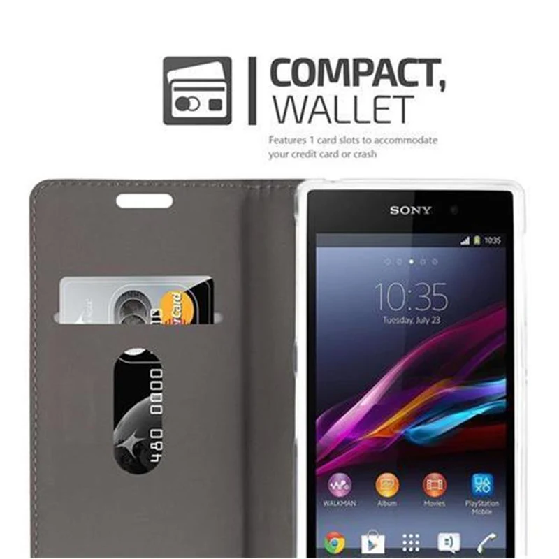 Cadorabo Hülle kompatibel mit Sony Xperia Z1 Schutzhülle mit Magnetverschluss, Standfunktion und Kartenfach
