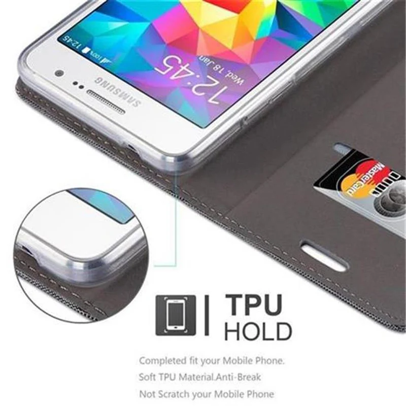 Cadorabo Hülle kompatibel mit Samsung Galaxy GRAND PRIME Schutzhülle mit Magnetverschluss, Standfunktion und Kartenfach