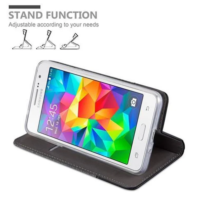 Cadorabo Hülle kompatibel mit Samsung Galaxy GRAND PRIME Schutzhülle mit Magnetverschluss, Standfunktion und Kartenfach