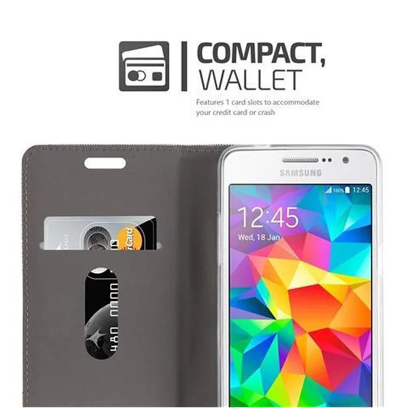 Cadorabo Hülle kompatibel mit Samsung Galaxy GRAND PRIME Schutzhülle mit Magnetverschluss, Standfunktion und Kartenfach