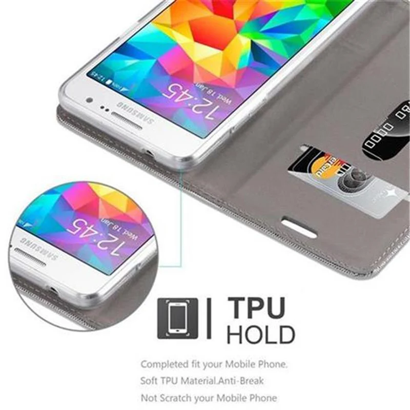 Cadorabo Hülle kompatibel mit Samsung Galaxy GRAND PRIME Schutzhülle mit Magnetverschluss, Standfunktion und Kartenfach