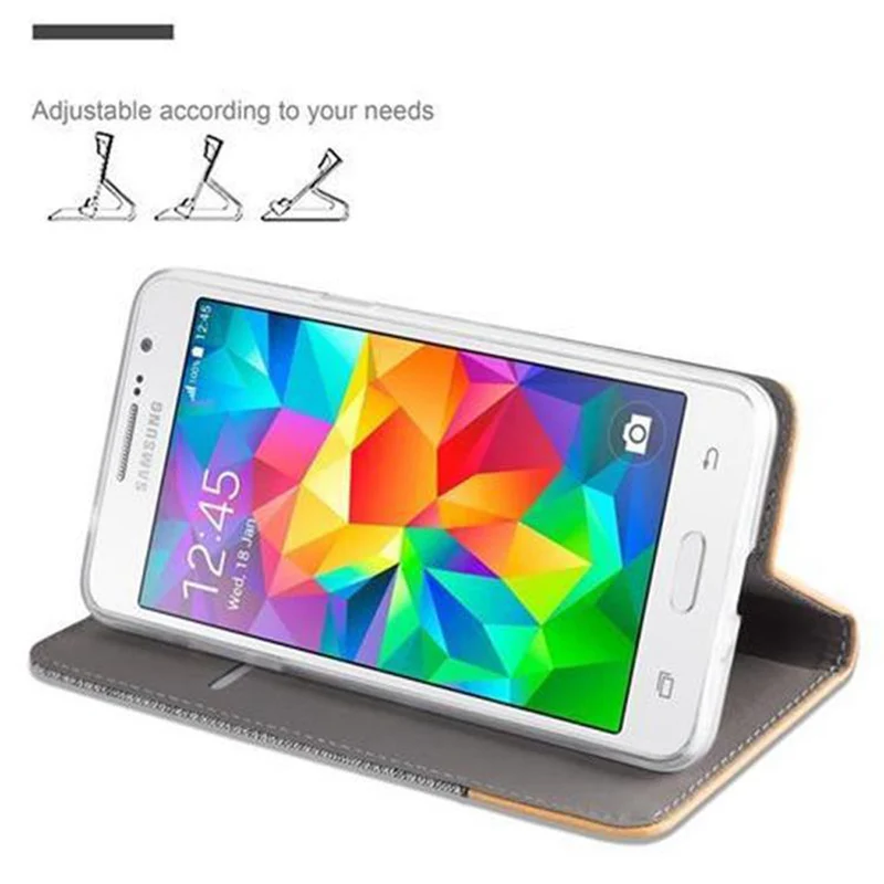 Cadorabo Hülle kompatibel mit Samsung Galaxy GRAND PRIME Schutzhülle mit Magnetverschluss, Standfunktion und Kartenfach