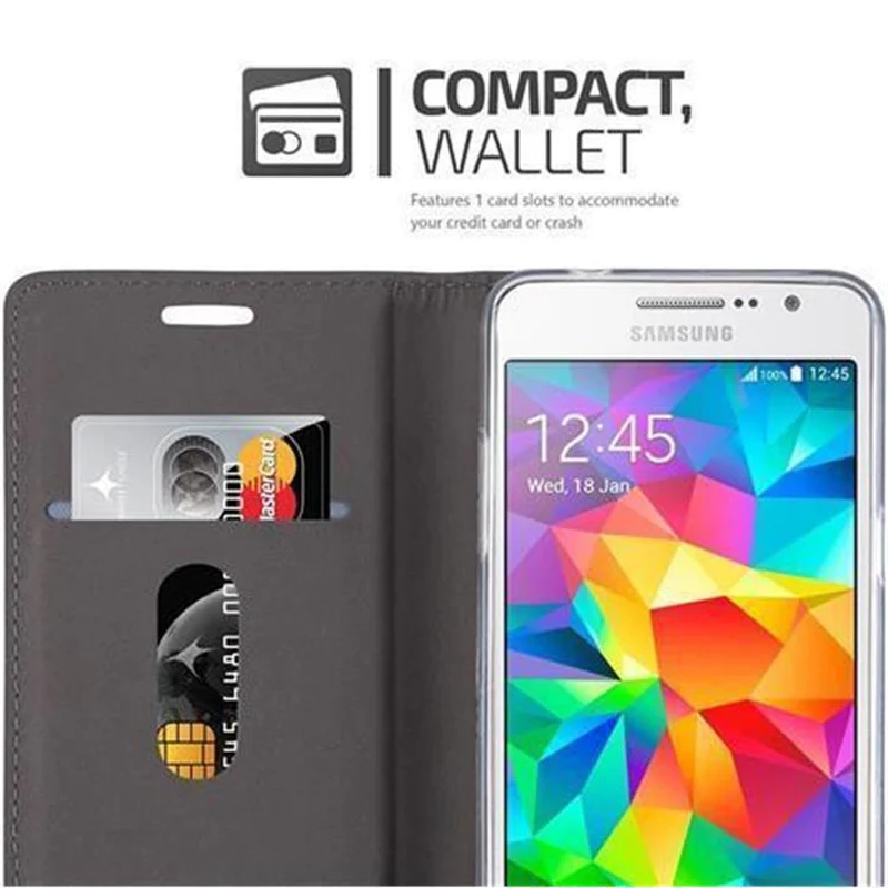Cadorabo Hülle kompatibel mit Samsung Galaxy GRAND PRIME Schutzhülle mit Magnetverschluss, Standfunktion und Kartenfach