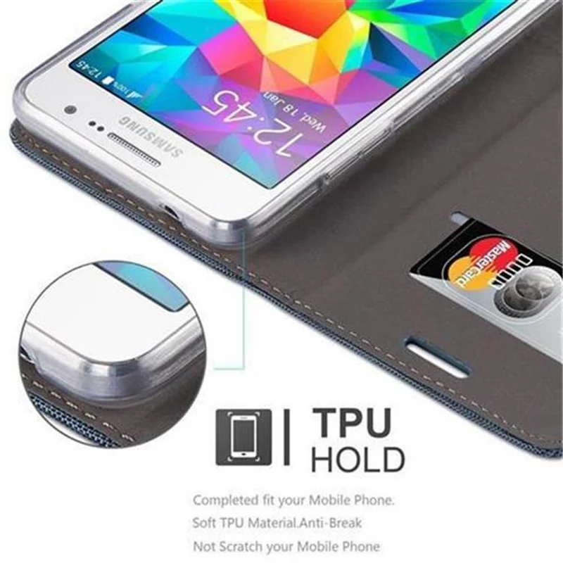 Cadorabo Hülle kompatibel mit Samsung Galaxy GRAND PRIME Schutzhülle mit Magnetverschluss, Standfunktion und Kartenfach