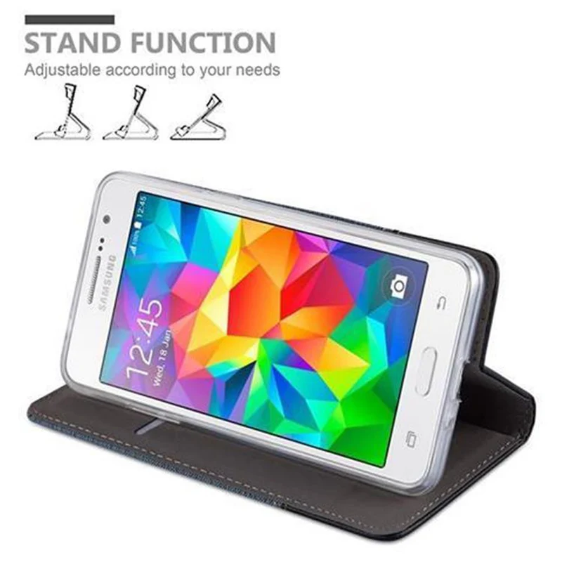 Cadorabo Hülle kompatibel mit Samsung Galaxy GRAND PRIME Schutzhülle mit Magnetverschluss, Standfunktion und Kartenfach