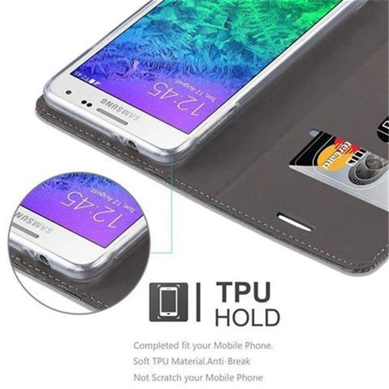 Cadorabo Hülle kompatibel mit Samsung Galaxy ALPHA Schutzhülle mit Magnetverschluss, Standfunktion und Kartenfach