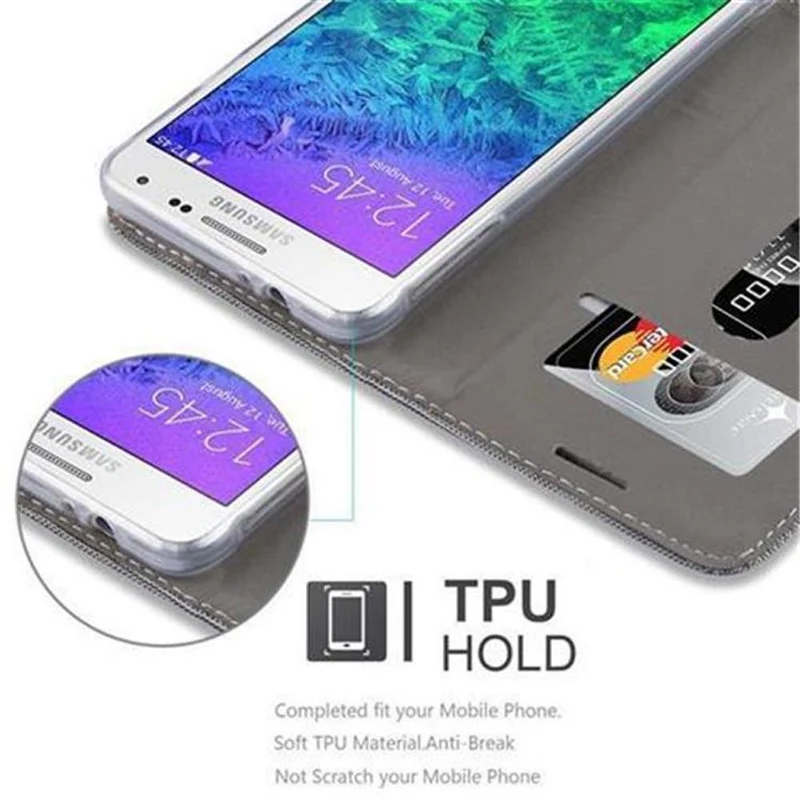 Cadorabo Hülle kompatibel mit Samsung Galaxy ALPHA Schutzhülle mit Magnetverschluss, Standfunktion und Kartenfach