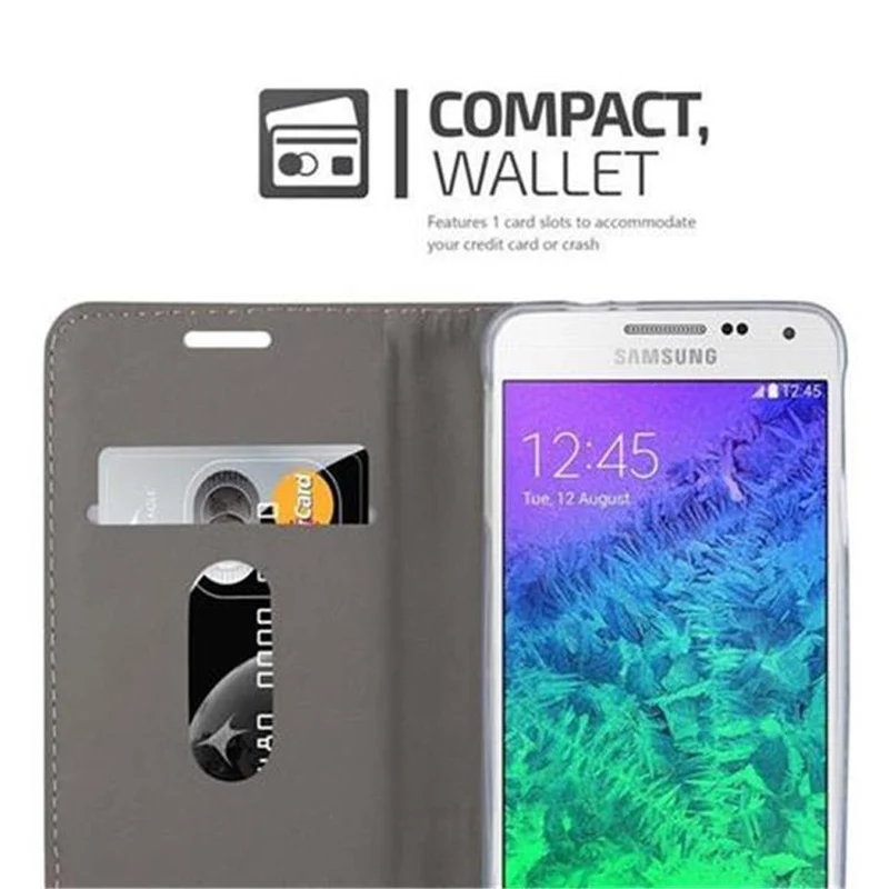 Cadorabo Hülle kompatibel mit Samsung Galaxy ALPHA Schutzhülle mit Magnetverschluss, Standfunktion und Kartenfach