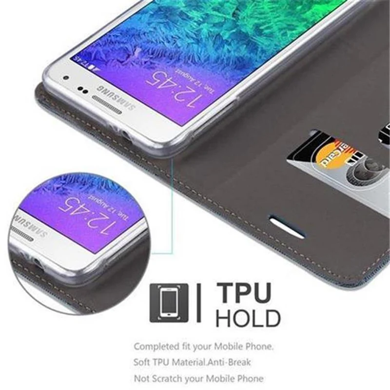 Cadorabo Hülle kompatibel mit Samsung Galaxy ALPHA Schutzhülle mit Magnetverschluss, Standfunktion und Kartenfach