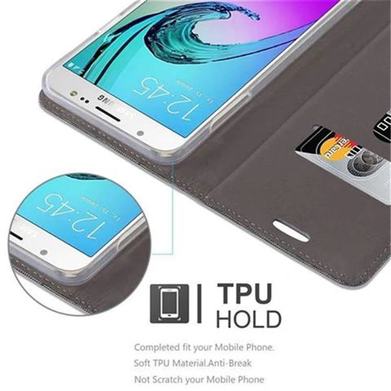 Cadorabo Hülle kompatibel mit Samsung Galaxy J7 2016 Schutzhülle mit Magnetverschluss, Standfunktion und Kartenfach