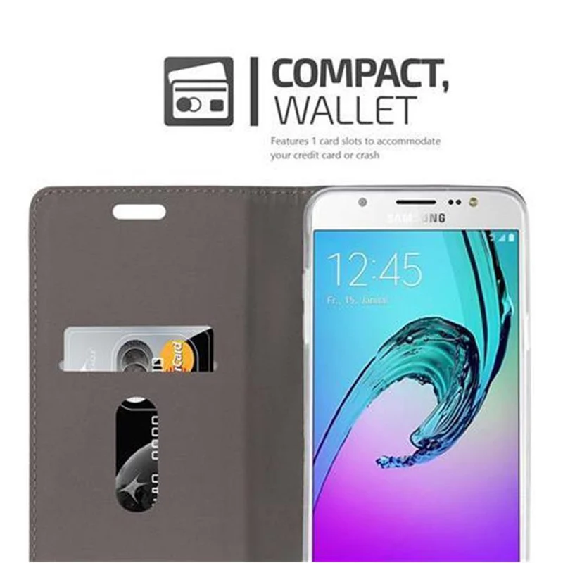 Cadorabo Hülle kompatibel mit Samsung Galaxy J7 2016 Schutzhülle mit Magnetverschluss, Standfunktion und Kartenfach