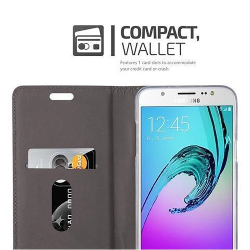 Cadorabo Hülle kompatibel mit Samsung Galaxy J7 2016 Schutzhülle mit Magnetverschluss, Standfunktion und Kartenfach