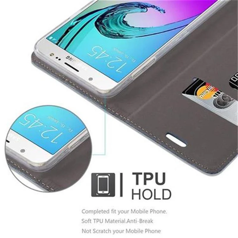 Cadorabo Hülle kompatibel mit Samsung Galaxy J7 2016 Schutzhülle mit Magnetverschluss, Standfunktion und Kartenfach
