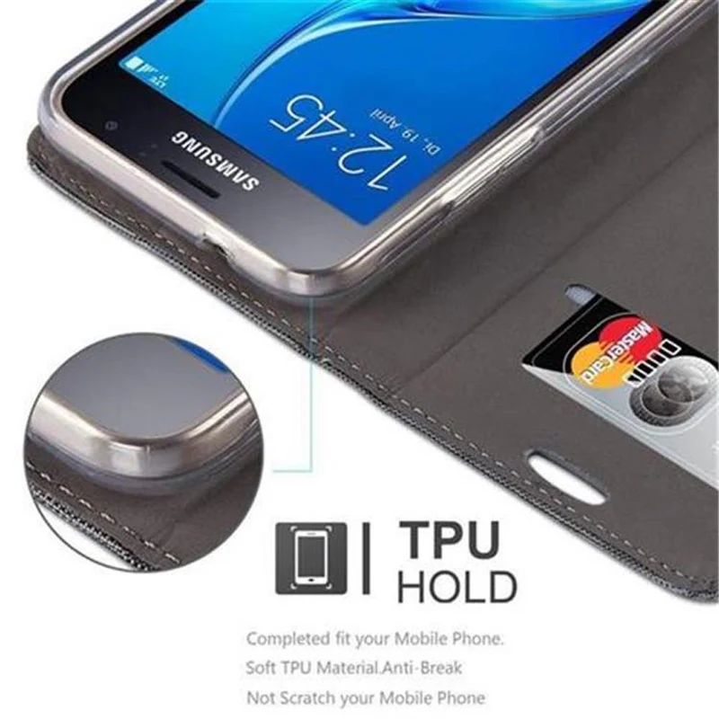 Cadorabo Hülle kompatibel mit Samsung Galaxy J1 2016 Schutzhülle mit Magnetverschluss, Standfunktion und Kartenfach