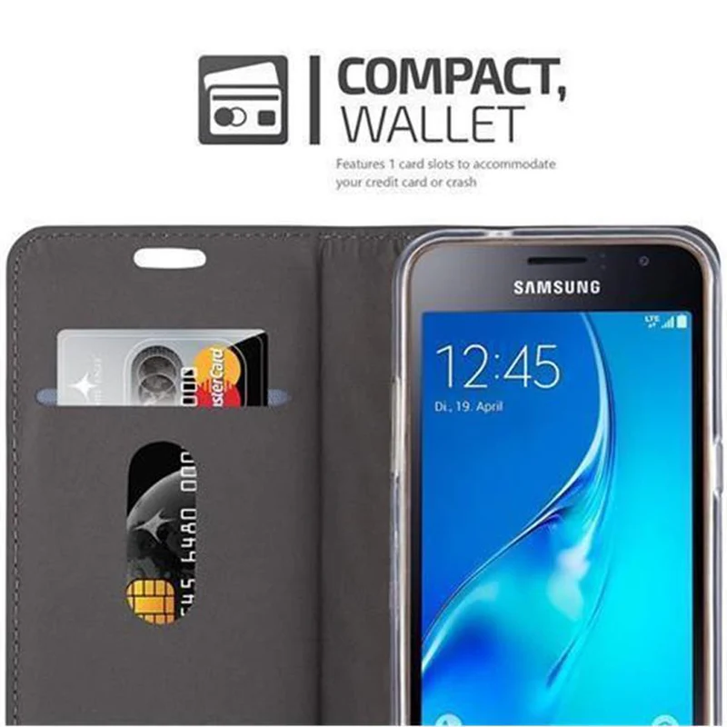 Cadorabo Hülle kompatibel mit Samsung Galaxy J1 2016 Schutzhülle mit Magnetverschluss, Standfunktion und Kartenfach