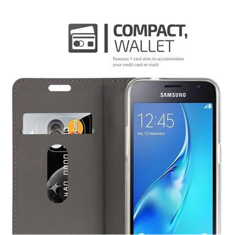 Cadorabo Hülle kompatibel mit Samsung Galaxy J1 2016 Schutzhülle mit Magnetverschluss, Standfunktion und Kartenfach