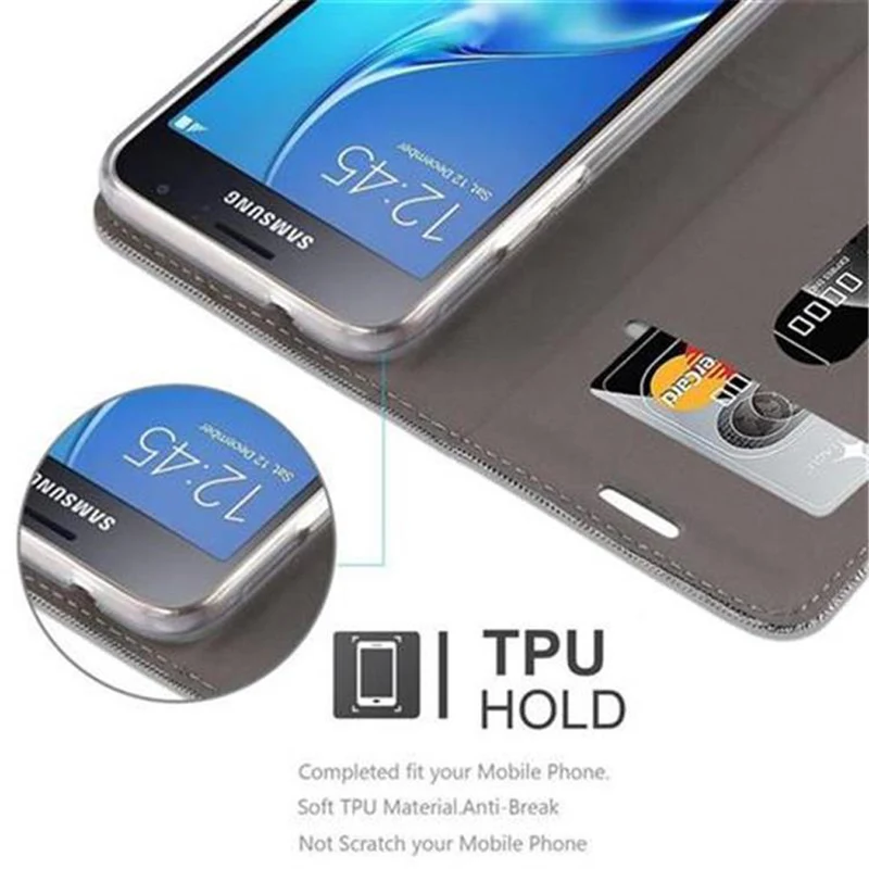 Cadorabo Hülle kompatibel mit Samsung Galaxy J1 2016 Schutzhülle mit Magnetverschluss, Standfunktion und Kartenfach