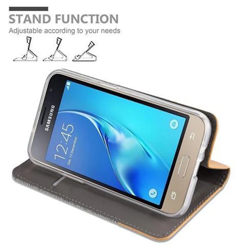 Cadorabo Hülle kompatibel mit Samsung Galaxy J1 2016 Schutzhülle mit Magnetverschluss, Standfunktion und Kartenfach