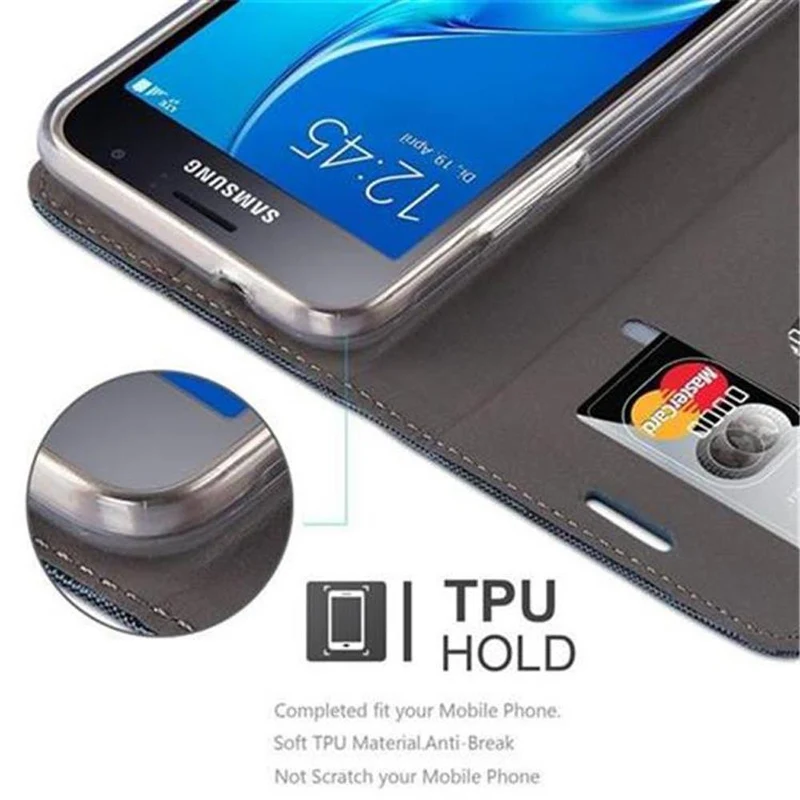 Cadorabo Hülle kompatibel mit Samsung Galaxy J1 2016 Schutzhülle mit Magnetverschluss, Standfunktion und Kartenfach