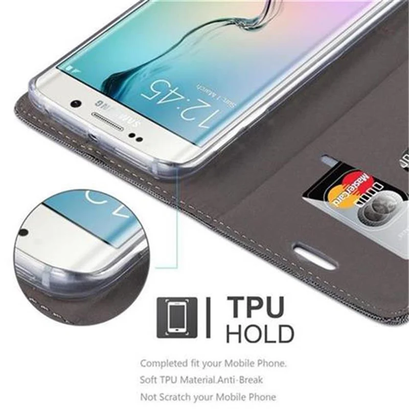 Cadorabo Hülle kompatibel mit Samsung Galaxy S6 EDGE Schutzhülle mit Magnetverschluss, Standfunktion und Kartenfach