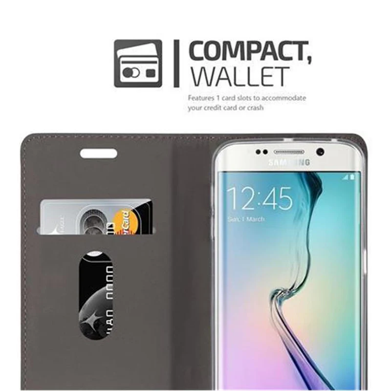 Cadorabo Hülle kompatibel mit Samsung Galaxy S6 EDGE Schutzhülle mit Magnetverschluss, Standfunktion und Kartenfach