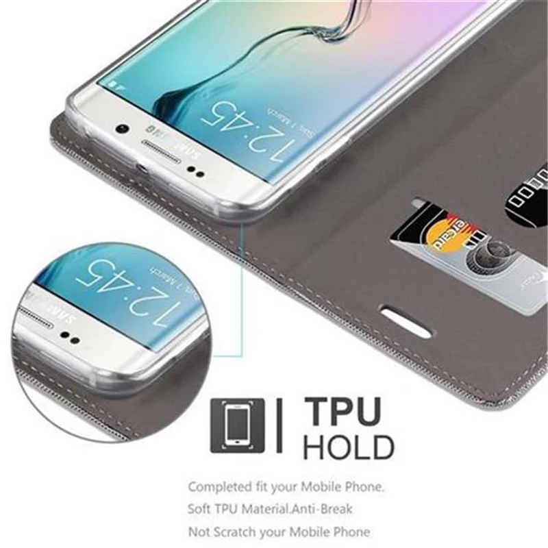 Cadorabo Hülle kompatibel mit Samsung Galaxy S6 EDGE Schutzhülle mit Magnetverschluss, Standfunktion und Kartenfach