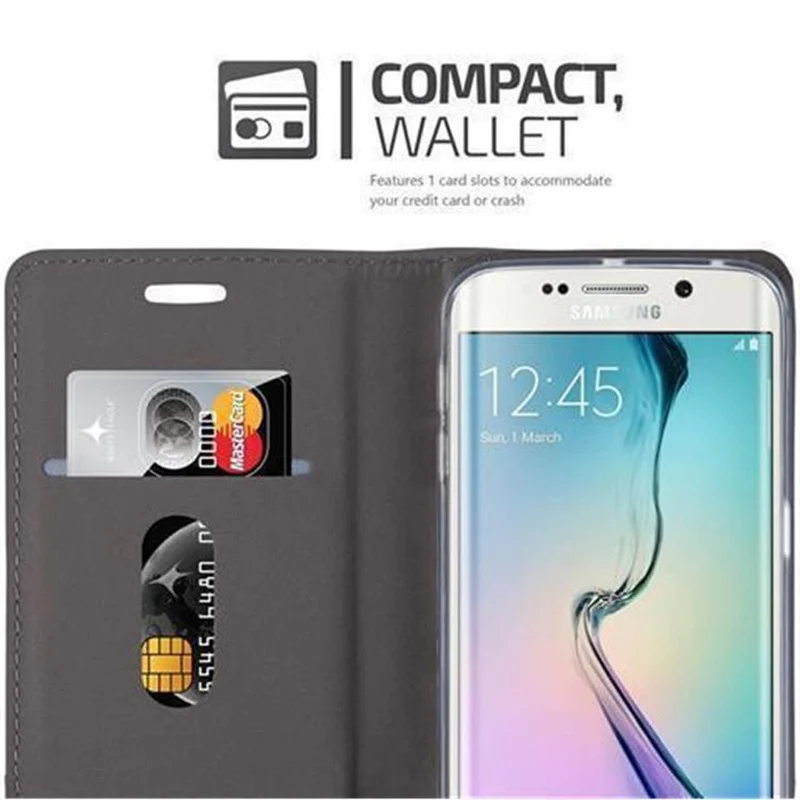 Cadorabo Hülle kompatibel mit Samsung Galaxy S6 EDGE Schutzhülle mit Magnetverschluss, Standfunktion und Kartenfach