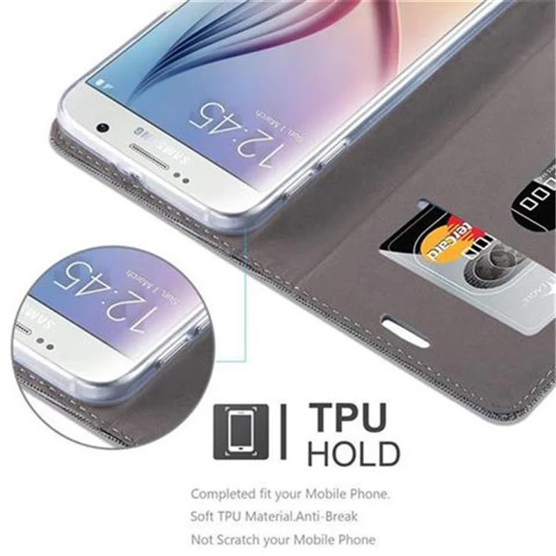 Cadorabo Hülle kompatibel mit Samsung Galaxy S6 Schutzhülle mit Magnetverschluss, Standfunktion und Kartenfach